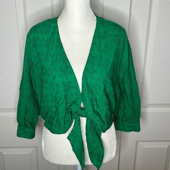 Zara Bright Green st Patrick’s Embroidered Stitch Boho Top - Picture 3 of 11